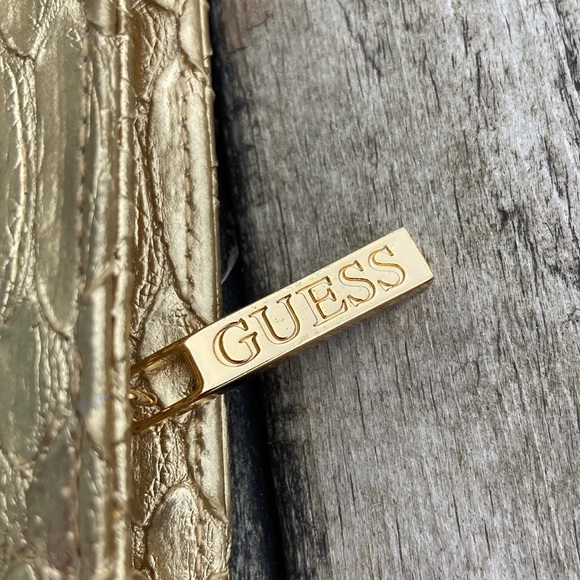 Guess Snake Skin inspired Gold Clutch, Bright Pink interior Disco Retro vibes - Picture 3 of 8